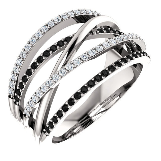 Twist Style Finger Rings w/ Black & Crystal Stones, or all Crystal stones