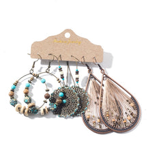 Load image into Gallery viewer, 3 Pairs Vintage Bohemian Tassel Hanging Water Drop Earrings