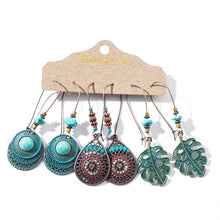 Load image into Gallery viewer, 3 Pairs Vintage Bohemian Tassel Hanging Water Drop Earrings