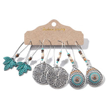 Load image into Gallery viewer, 3 Pairs Vintage Bohemian Tassel Hanging Water Drop Earrings