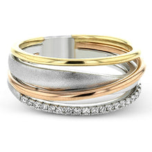 Load image into Gallery viewer, Fancy Crossed Bands Ring Micro Paved CZ Stone Three Tone Crossed Bands
