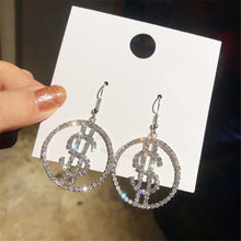 Load image into Gallery viewer, BIG Personality Rhinestone Dollar Sign Earrings