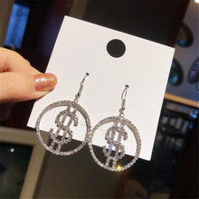 Load image into Gallery viewer, BIG Personality Rhinestone Dollar Sign Earrings