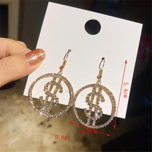 Load image into Gallery viewer, BIG Personality Rhinestone Dollar Sign Earrings