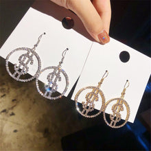 Load image into Gallery viewer, BIG Personality Rhinestone Dollar Sign Earrings
