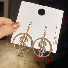 Load image into Gallery viewer, BIG Personality Rhinestone Dollar Sign Earrings
