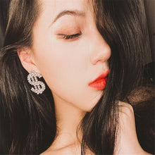 Load image into Gallery viewer, BIG Personality Rhinestone Dollar Sign Earrings