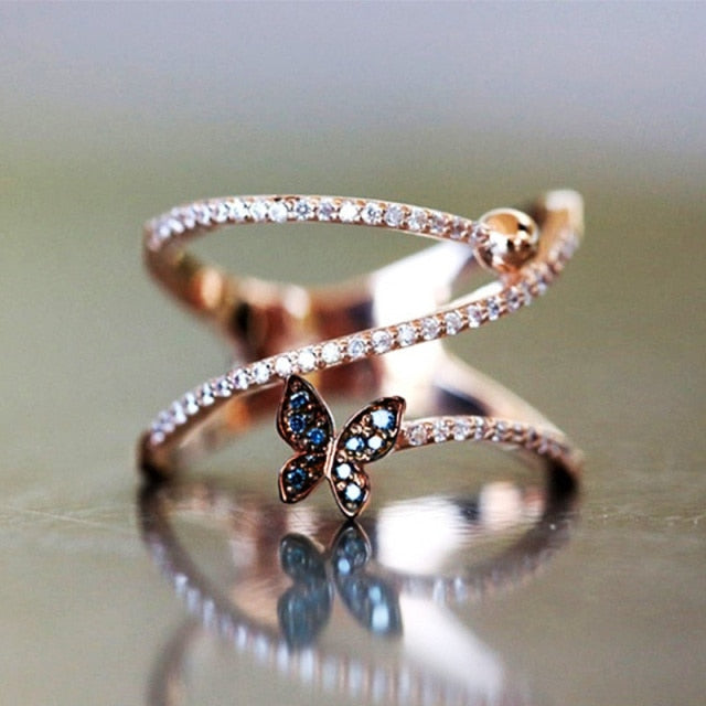 Butterfly Shaped Finger Ring Luxury Rose Gold Color