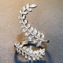 Load image into Gallery viewer, Silver Cocktail Party Ring / Graceful Leaves Open Both Ends
